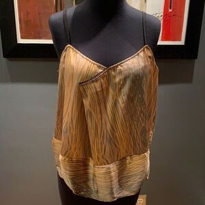 Derek Lam for Design Nation wood grain silky blouson hem tank, new, size medium